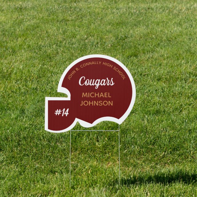 Red Gold Football Player Custom High School Yard Sign (Insitu)
