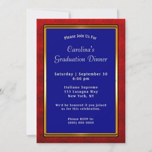 Red Gold Frame Blue Graduation Invitation