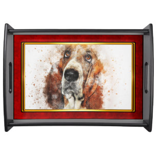 Red & Gold Framed Abstract Dog Print Serving Tray