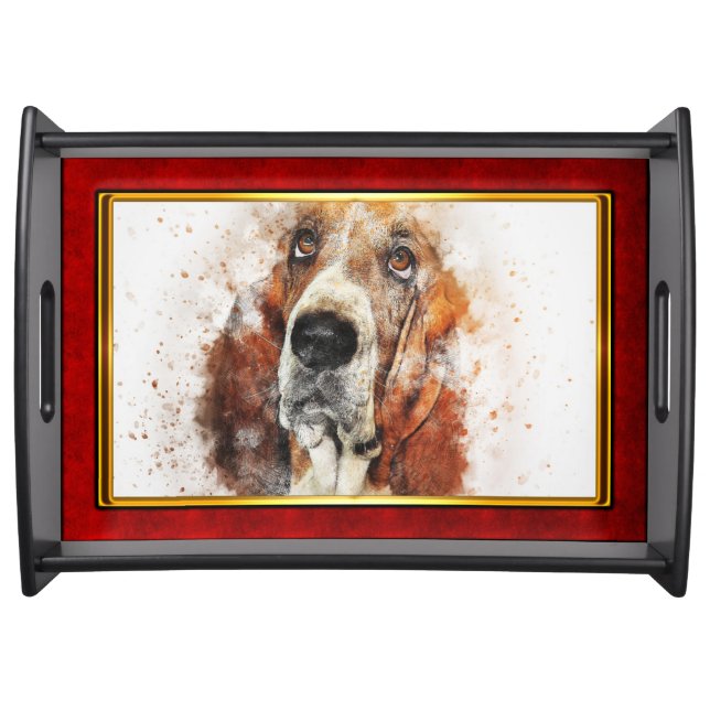 Red & Gold Framed Abstract Dog Print Serving Tray (Front)