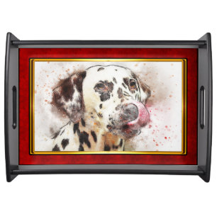 Red & Gold Framed Abstract Dog Print Serving Tray