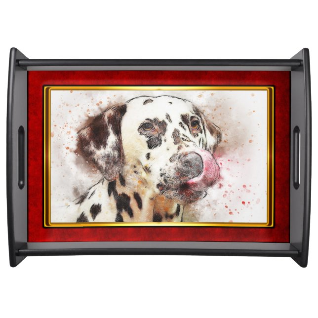 Red & Gold Framed Abstract Dog Print Serving Tray (Front)
