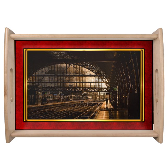 Red & Gold Framed Morning Station Serving Tray (Front)