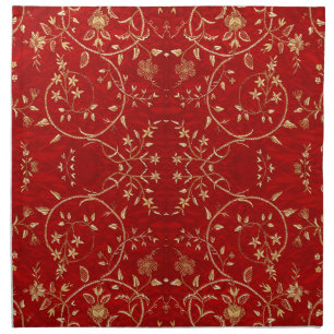 Red Gold French Embroidery Floral Cloth Napkin