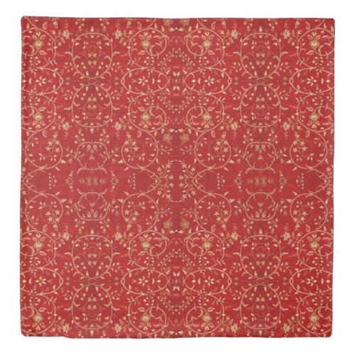 Red Gold French Floral Embroidery Duvet Cover