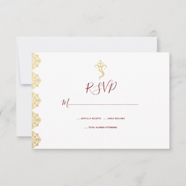 Red & Gold Ganesha and Mehndi Indian RSVP (Front)