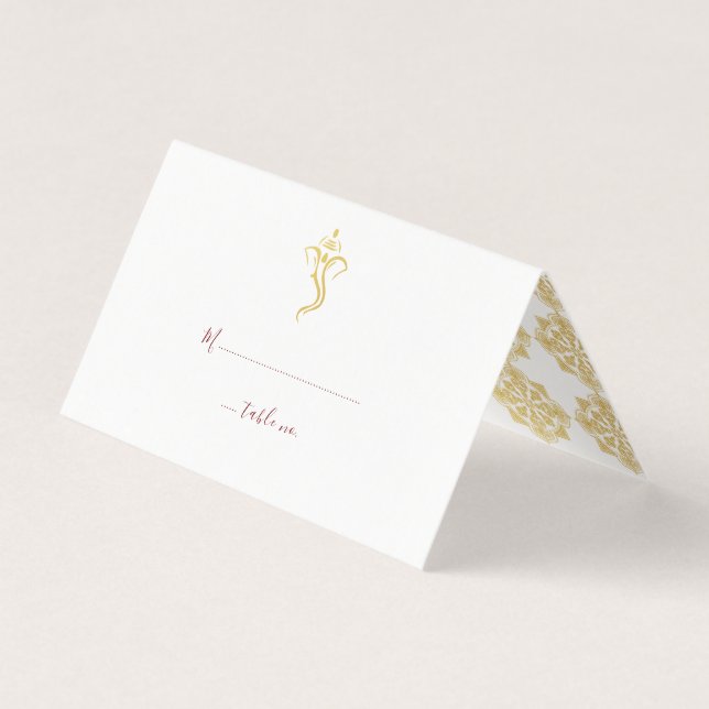 Red & Gold Ganesha & Mehndi Wedding Table Number Business Card (Front)
