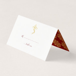 Red & Gold Ganesha & Mehndi Wedding Table Number Business Card
