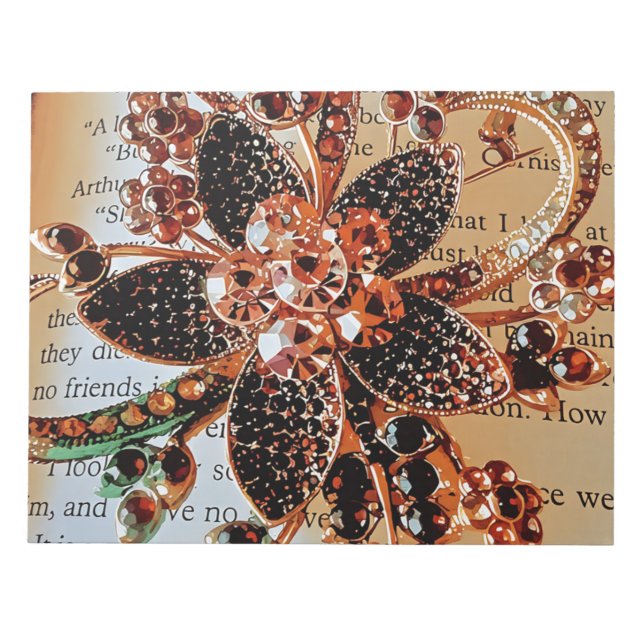 Red gold gems jewelry on print background crafts notepad (Front)