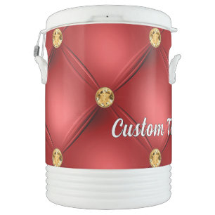 Red Gold Gemstone Beverage Cooler with Custom Text
