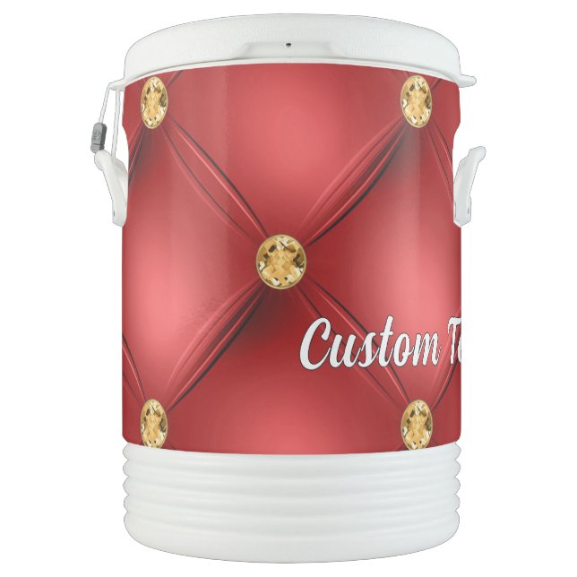 Red Gold Gemstone Beverage Cooler with Custom Text (Back)