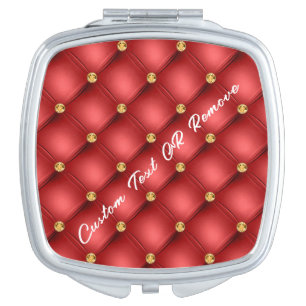 Red Gold Gemstone Compact Mirror with Custom Text
