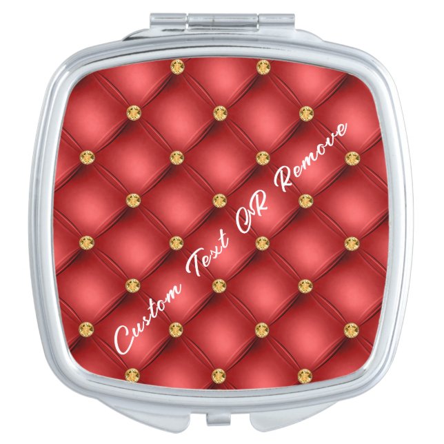 Red Gold Gemstone Compact Mirror with Custom Text (Front)