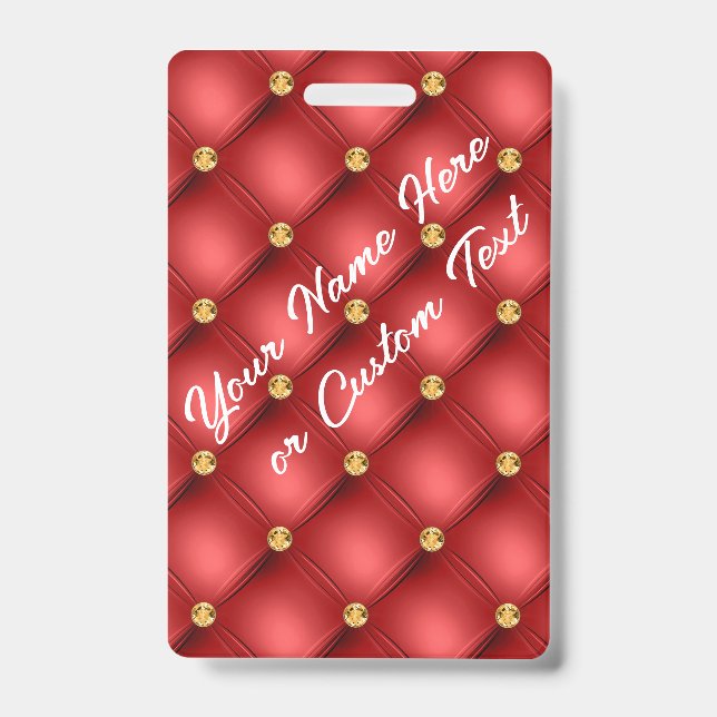 Red Gold Gemstone Custom Text Name Badge Template (Front)