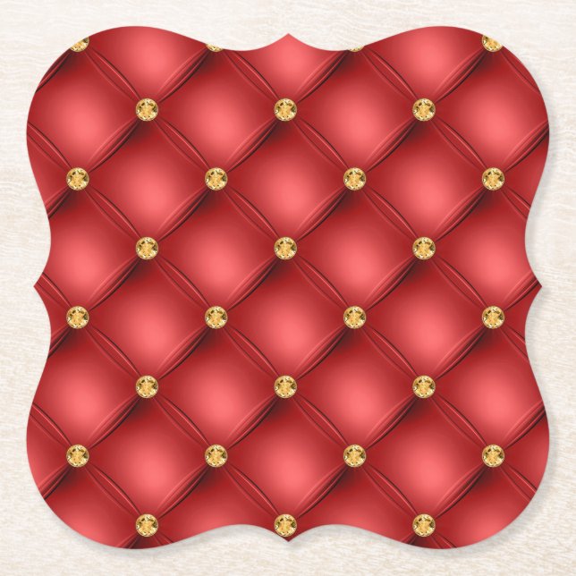 Red Gold Gemstone Paper Coaster (Front)