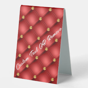 Red Gold Gemstone Table Tent with Custom Text