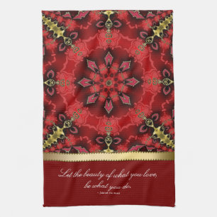 Red Gold Geometric Art Quote Tea Towel