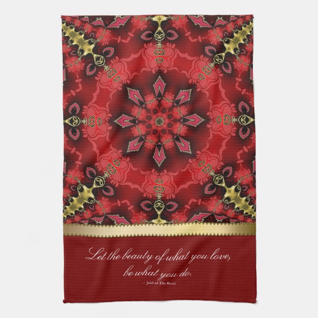 Red Gold Geometric Art Quote Tea Towel (Vertical)
