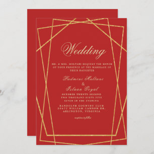 Red Gold Geometric Indian Style Wedding  Invitation