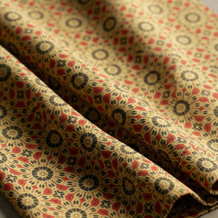 Red Gold Geometric Mandala Moroccan Mosaic Boho Fabric