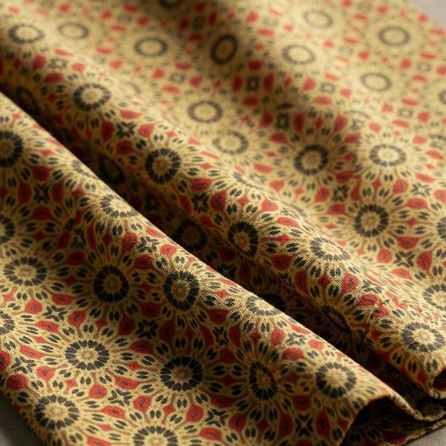 Red Gold Geometric Mandala Moroccan Mosaic Boho Fabric (Creator Uploaded)