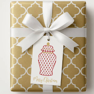 Red & Gold Ginger Jar Happy Holidays Gift Tags