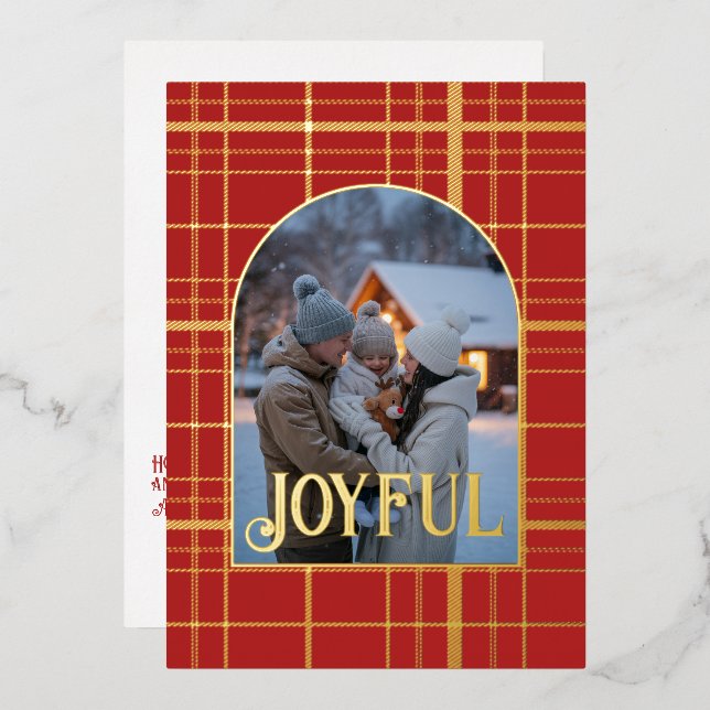 Red & Gold Gingham Christmas Holiday Photo (Front/Back)