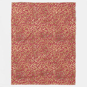 Red Gold Glam Leopard Print Fleece Blanket