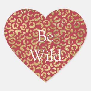 Red Gold Glam Leopard Print Heart Sticker