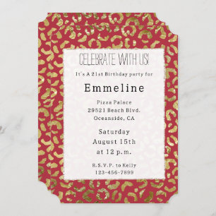 Red Gold Glam Leopard Print Invitation