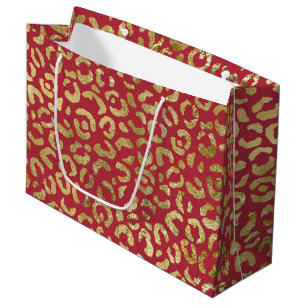 Red Gold Glam Leopard Print Large Gift Bag