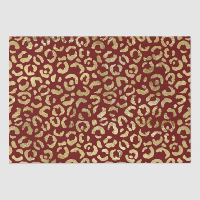 Red Gold Glam Leopard Print Tissue Paper (Front)