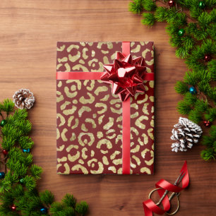 Red Gold Glam Leopard Print Wrapping Paper