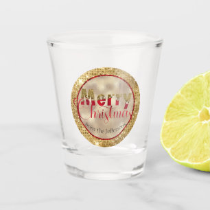 Red & Gold Glamorous Merry Christmas Shot Glass