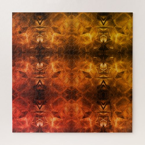 Red Gold Glass Sheen Fiery Tribal Style Warm Tones Jigsaw Puzzle