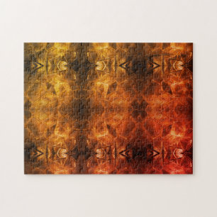 Red Gold Glass Sheen Fiery Tribal Style Warm Tones Jigsaw Puzzle