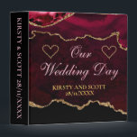 Red & Gold Glitter Agate Wedding Photo Album 3 Ring Binder<br><div class="desc">Capture your special day in style with this luxurious wedding photo album binder featuring a rich burgundy and black agate marble background,  sparkling gold glitter accents,  and romantic heart details. Personalized with names and date,  this elegant design is perfect for wedding keepsakes,  anniversary gifts,  and memory collections.</div>