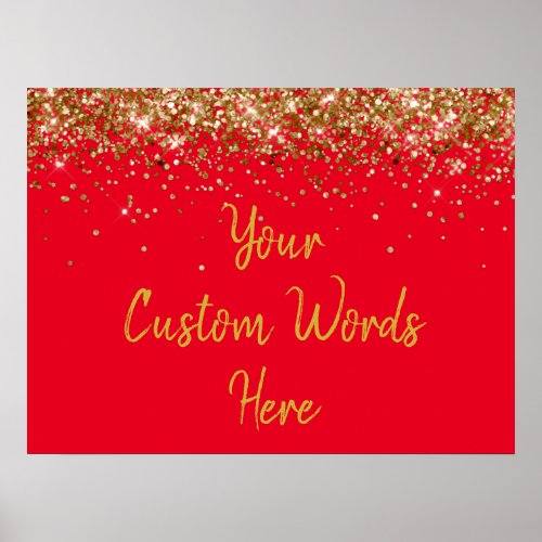 Red  Gold Glitter Birthday Party Prop Anniversary Poster