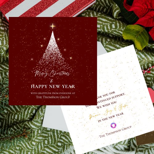 Red Gold Glitter Christmas New Year Corporate Note Card
