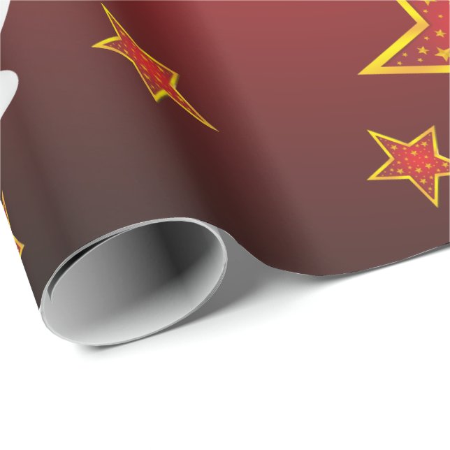 Red Gold Glitter Christmas Stars & Snowman Wrapping Paper (Roll Corner)
