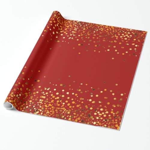 Red Gold Glitter Confetti Faux Foil Wrapping Paper