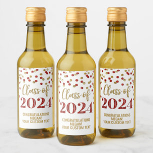 Red Gold Glitter Confetti Graduation Wine Label