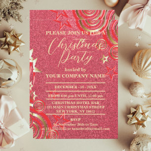 Red Gold Glitter Corporate Christmas Party Invitation