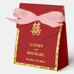 Red gold glitter double happiness Chinese wedding Favor Boxes