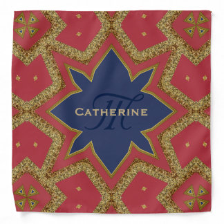 Red Gold Glitter Geometric Monogram Bandana