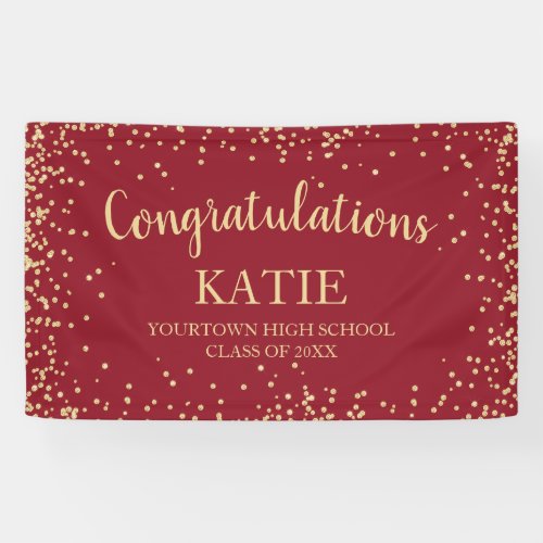 Red Gold Glitter Graduation Congratulations Banner