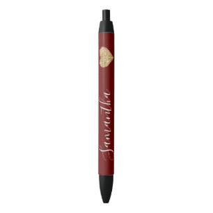 Red Gold Glitter Heart Personalized Name Pen