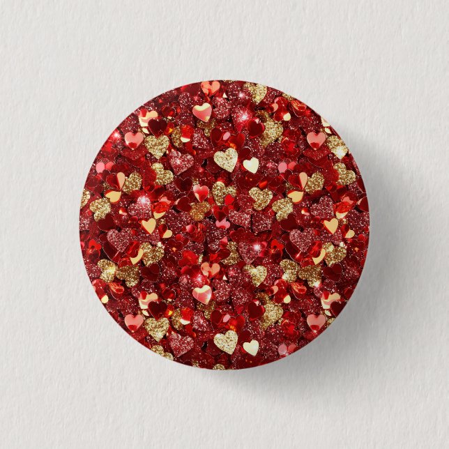 Red Gold Glitter Hearts Button (Front)
