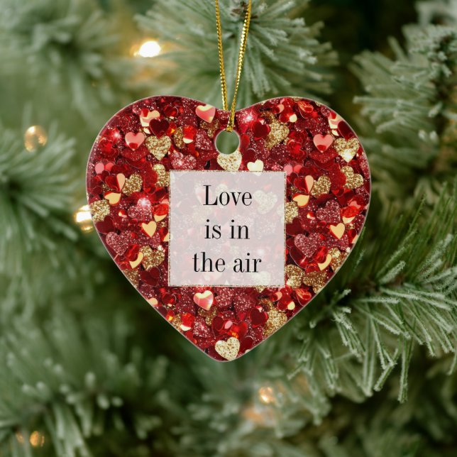 Red Gold Glitter Hearts Ceramic Ornament (Tree)