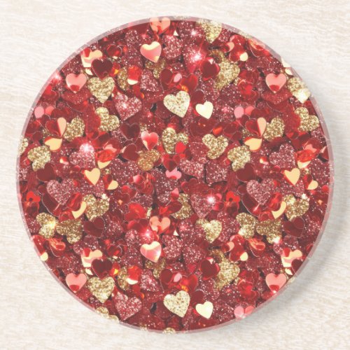Red Gold Glitter Hearts Coaster